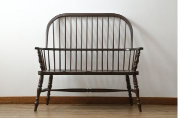 中古　美品　松本民芸家具　#513型　和モダン空間を演出する長ウィンザーチェア(ベンチ、2人掛けソファ、二人掛け、ウインザーチェア、長椅子)(定価約31万円)(R-075447)