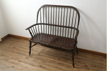 中古　美品　松本民芸家具　#513型　和モダン空間を演出する長ウィンザーチェア(ベンチ、2人掛けソファ、二人掛け、ウインザーチェア、長椅子)(定価約31万円)(R-075447)
