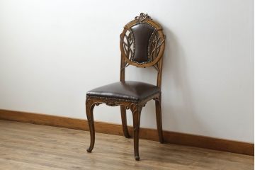 中古　イタリア高級家具　メデア(Medea)　クラシカルなデザインと花の意匠が素敵なチェア(一人掛け、ダイニングチェア、椅子、イス)(定価約40万円)(R-075450)