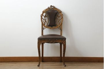 中古　イタリア高級家具　メデア(Medea)　クラシカルなデザインと花の意匠が素敵なチェア(一人掛け、ダイニングチェア、椅子、イス)(定価約40万円)(R-075450)