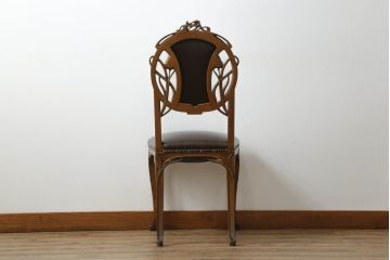中古　イタリア高級家具　メデア(Medea)　クラシカルなデザインと花の意匠が素敵なチェア(一人掛け、ダイニングチェア、椅子、イス)(定価約40万円)(R-075450)