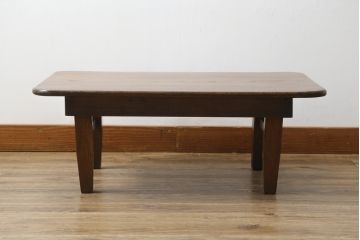 和製アンティーク　総欅(ケヤキ)材の小振りな角型ちゃぶ台(座卓、ローテーブル、センターテーブル、折りたたみテーブル)(R-075453)