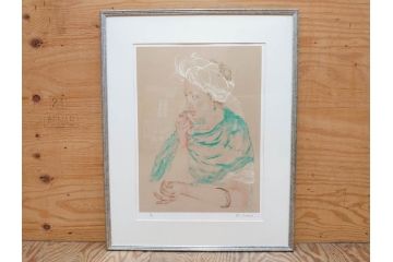 真作　田村能里子　「風の香り」　35/85　サイン入り　リトグラフ(版画、絵画、人物画、額装)(R-075460)
