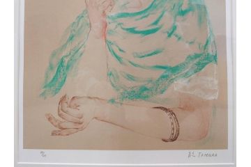 真作　田村能里子　「風の香り」　35/85　サイン入り　リトグラフ(版画、絵画、人物画、額装)(R-075460)