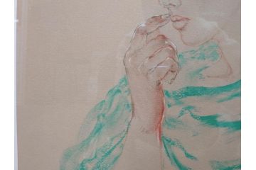 真作　田村能里子　「風の香り」　35/85　サイン入り　リトグラフ(版画、絵画、人物画、額装)(R-075460)