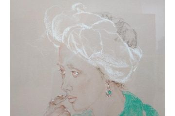真作　田村能里子　「風の香り」　35/85　サイン入り　リトグラフ(版画、絵画、人物画、額装)(R-075460)
