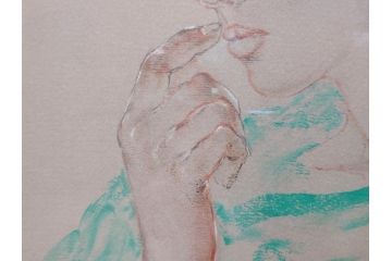 真作　田村能里子　「風の香り」　35/85　サイン入り　リトグラフ(版画、絵画、人物画、額装)(R-075460)