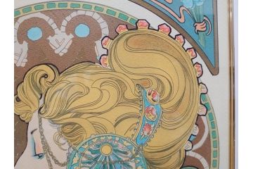 真作　アルフォンス ミュシャ　「羽根ペン」　143/250　サイン入り　リトグラフ(版画、人物画、額装)(R-075463)