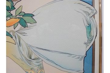 真作　アルフォンス ミュシャ　「羽根ペン」　143/250　サイン入り　リトグラフ(版画、人物画、額装)(R-075463)