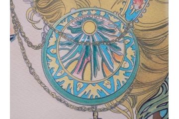 真作　アルフォンス ミュシャ　「羽根ペン」　143/250　サイン入り　リトグラフ(版画、人物画、額装)(R-075463)