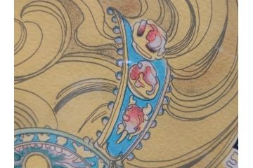 真作　アルフォンス ミュシャ　「羽根ペン」　143/250　サイン入り　リトグラフ(版画、人物画、額装)(R-075463)