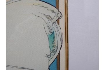 真作　アルフォンス ミュシャ　「羽根ペン」　143/250　サイン入り　リトグラフ(版画、人物画、額装)(R-075463)