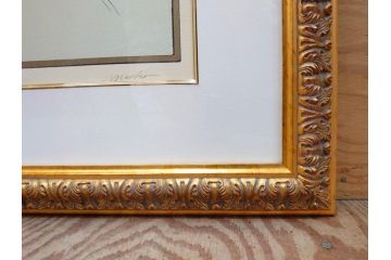 真作　アルフォンス ミュシャ　「羽根ペン」　143/250　サイン入り　リトグラフ(版画、人物画、額装)(R-075463)