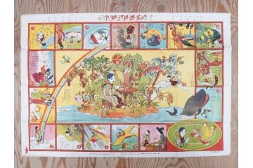 大正時代　少女の友　付録　花鳥双六　友子の空想旅行双六　川端龍子　星野水裏　2枚セット(附録、ふろく、すごろく、おまけ、オマケ、大正6年、大正8年、印刷物、秀英舎)(R-075464)