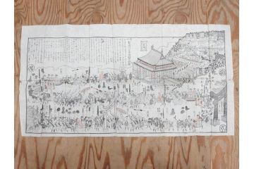江戸時代　当時物　古地図　案内絵図　奥州仙台塩釜　千賀浦十七景　象頭山正祭頭騎大略図　坂東順礼独案内　文政6年　西国絵図　南都大仏前　絵図屋庄八 など4枚セット(鳥瞰図、俯瞰図、印刷物、木版画、古文書、坂東順禮濁案内)(R-075468)