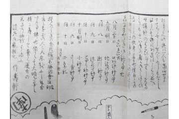 江戸時代　当時物　古地図　案内絵図　奥州仙台塩釜　千賀浦十七景　象頭山正祭頭騎大略図　坂東順礼独案内　文政6年　西国絵図　南都大仏前　絵図屋庄八 など4枚セット(鳥瞰図、俯瞰図、印刷物、木版画、古文書、坂東順禮濁案内)(R-075468)
