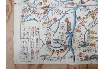 江戸時代　当時物　古地図　案内絵図　奥州仙台塩釜　千賀浦十七景　象頭山正祭頭騎大略図　坂東順礼独案内　文政6年　西国絵図　南都大仏前　絵図屋庄八 など4枚セット(鳥瞰図、俯瞰図、印刷物、木版画、古文書、坂東順禮濁案内)(R-075468)