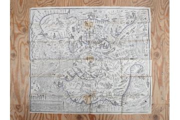 江戸時代　当時物　古地図　案内絵図　奥州仙台塩釜　千賀浦十七景　象頭山正祭頭騎大略図　坂東順礼独案内　文政6年　西国絵図　南都大仏前　絵図屋庄八 など4枚セット(鳥瞰図、俯瞰図、印刷物、木版画、古文書、坂東順禮濁案内)(R-075468)