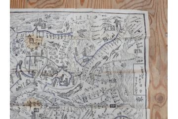 江戸時代　当時物　古地図　案内絵図　奥州仙台塩釜　千賀浦十七景　象頭山正祭頭騎大略図　坂東順礼独案内　文政6年　西国絵図　南都大仏前　絵図屋庄八 など4枚セット(鳥瞰図、俯瞰図、印刷物、木版画、古文書、坂東順禮濁案内)(R-075468)