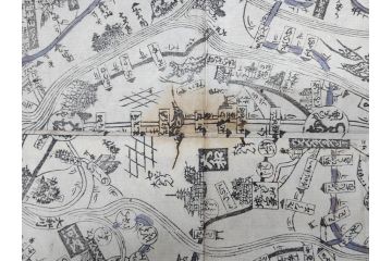 江戸時代　当時物　古地図　案内絵図　奥州仙台塩釜　千賀浦十七景　象頭山正祭頭騎大略図　坂東順礼独案内　文政6年　西国絵図　南都大仏前　絵図屋庄八 など4枚セット(鳥瞰図、俯瞰図、印刷物、木版画、古文書、坂東順禮濁案内)(R-075468)