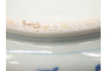 江戸期　染付　古伊万里　線描　麻の葉　花と山水図　約27cm　9寸　爽やかな印象を与える角皿(四方、八角、大皿、和皿、和食器、九寸)(R-075470)