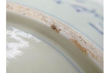 江戸期　染付　古伊万里　線描　麻の葉　花と山水図　約27cm　9寸　爽やかな印象を与える角皿(四方、八角、大皿、和皿、和食器、九寸)(R-075470)