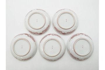明治期　九谷　金襴手　赤絵　約12cm　3.9寸　華やかな色合いが美しい小皿5枚セット(金彩、和皿、和食器、三寸九分)(R-075477)
