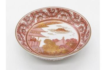 明治期　九谷　金襴手　赤絵　約12cm　3.9寸　華やかな色合いが美しい小皿5枚セット(金彩、和皿、和食器、三寸九分)(R-075477)