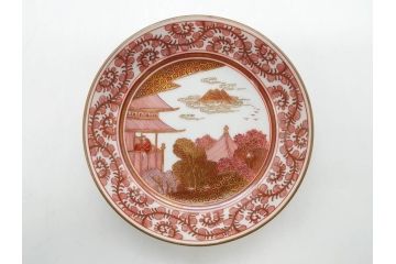 明治期　九谷　金襴手　赤絵　約12cm　3.9寸　華やかな色合いが美しい小皿5枚セット(金彩、和皿、和食器、三寸九分)(R-075477)
