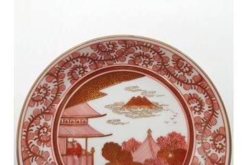 明治期　九谷　金襴手　赤絵　約12cm　3.9寸　華やかな色合いが美しい小皿5枚セット(金彩、和皿、和食器、三寸九分)(R-075477)