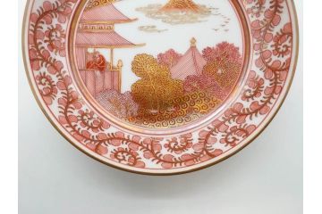 明治期　九谷　金襴手　赤絵　約12cm　3.9寸　華やかな色合いが美しい小皿5枚セット(金彩、和皿、和食器、三寸九分)(R-075477)