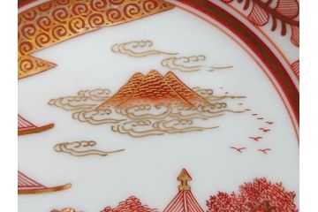 明治期　九谷　金襴手　赤絵　約12cm　3.9寸　華やかな色合いが美しい小皿5枚セット(金彩、和皿、和食器、三寸九分)(R-075477)