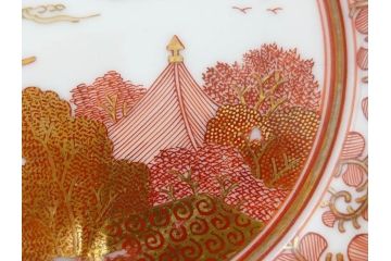 明治期　九谷　金襴手　赤絵　約12cm　3.9寸　華やかな色合いが美しい小皿5枚セット(金彩、和皿、和食器、三寸九分)(R-075477)