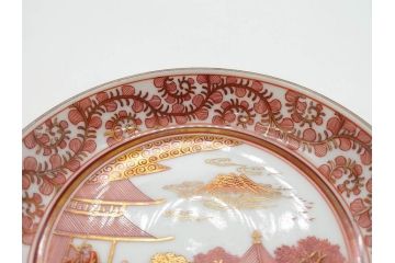 明治期　九谷　金襴手　赤絵　約12cm　3.9寸　華やかな色合いが美しい小皿5枚セット(金彩、和皿、和食器、三寸九分)(R-075477)