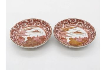 明治期　九谷　金襴手　赤絵　約12cm　3.9寸　華やかな色合いが美しい小皿5枚セット(金彩、和皿、和食器、三寸九分)(R-075477)