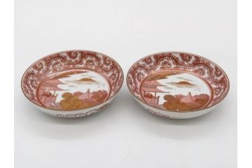 明治期　九谷　金襴手　赤絵　約12cm　3.9寸　華やかな色合いが美しい小皿5枚セット(金彩、和皿、和食器、三寸九分)(R-075477)