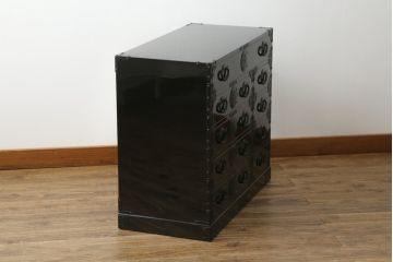 和製ビンテージ　希少デザイン!!　手打ち金具　艶やかな黒漆塗りが美しい小振りな岩谷堂箪笥(衣装タンス、収納箪笥、引き出し、チェスト、ヴィンテージ)(R-075489)