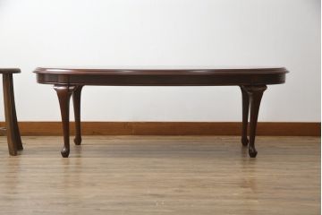 中古　美品!!　マルニ木工(MARUNI)　艶のある木肌と上品な佇まいが魅力のセンターテーブル(ローテーブル、リビングテーブル、オーバル型)(R-075491)