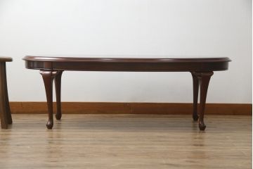 中古　美品!!　マルニ木工(MARUNI)　艶のある木肌と上品な佇まいが魅力のセンターテーブル(ローテーブル、リビングテーブル、オーバル型)(R-075491)
