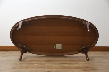 中古　美品!!　マルニ木工(MARUNI)　艶のある木肌と上品な佇まいが魅力のセンターテーブル(ローテーブル、リビングテーブル、オーバル型)(R-075491)