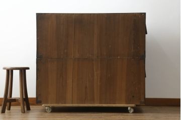 和製アンティーク　上手物!!　美品!!　前面欅(ケヤキ)材　上段玉杢　杢目の美しい二段重ね米沢箪笥(重ね箪笥、和たんす、時代箪笥、衣装箪笥、収納タンス、引き出し)(R-075493)