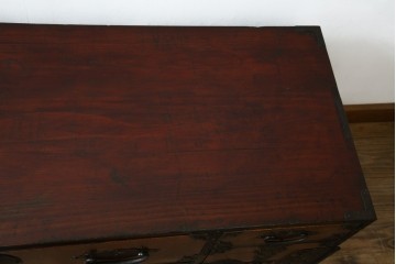 和製アンティーク　上手物!!　美品!!　前面欅(ケヤキ)材　美しい玉杢が楽しめる米沢箪笥ローチェスト　(R-075494)