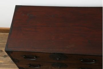 和製アンティーク　上手物!!　美品!!　前面欅(ケヤキ)材　玉杢　杢目の美しい米沢箪笥ローボード(和たんす、時代箪笥、収納タンス、テレビ台、テレビボード、ローチェスト、引き出し)(R-075494)