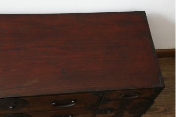 和製アンティーク　上手物!!　美品!!　前面欅(ケヤキ)材　玉杢　杢目の美しい米沢箪笥ローボード(和たんす、時代箪笥、収納タンス、テレビ台、テレビボード、ローチェスト、引き出し)(R-075494)