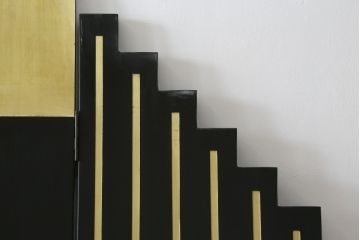 中古　アジアン　異国情緒溢れるデザインが目を惹く三連衝立て(パーテーション、衝い立て、つい立て、間仕切り、折りたたみ、マカオ、韓国、中国)(R-075497)
