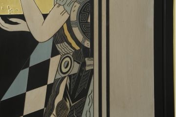 中古　アジアン　異国情緒溢れるデザインが目を惹く三連衝立て(パーテーション、衝い立て、つい立て、間仕切り、折りたたみ、マカオ、韓国、中国)(R-075497)