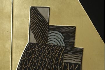 中古　アジアン　異国情緒溢れるデザインが目を惹く三連衝立て(パーテーション、衝い立て、つい立て、間仕切り、折りたたみ、マカオ、韓国、中国)(R-075497)