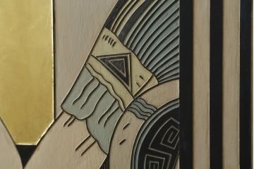 中古　アジアン　異国情緒溢れるデザインが目を惹く三連衝立て(パーテーション、衝い立て、つい立て、間仕切り、折りたたみ、マカオ、韓国、中国)(R-075497)
