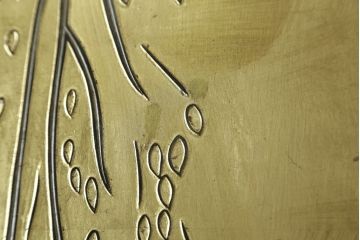 中古　アジアン　異国情緒溢れるデザインが目を惹く三連衝立て(パーテーション、衝い立て、つい立て、間仕切り、折りたたみ、マカオ、韓国、中国)(R-075497)