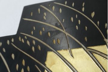 中古　アジアン　異国情緒溢れるデザインが目を惹く三連衝立て(パーテーション、衝い立て、つい立て、間仕切り、折りたたみ、マカオ、韓国、中国)(R-075497)
